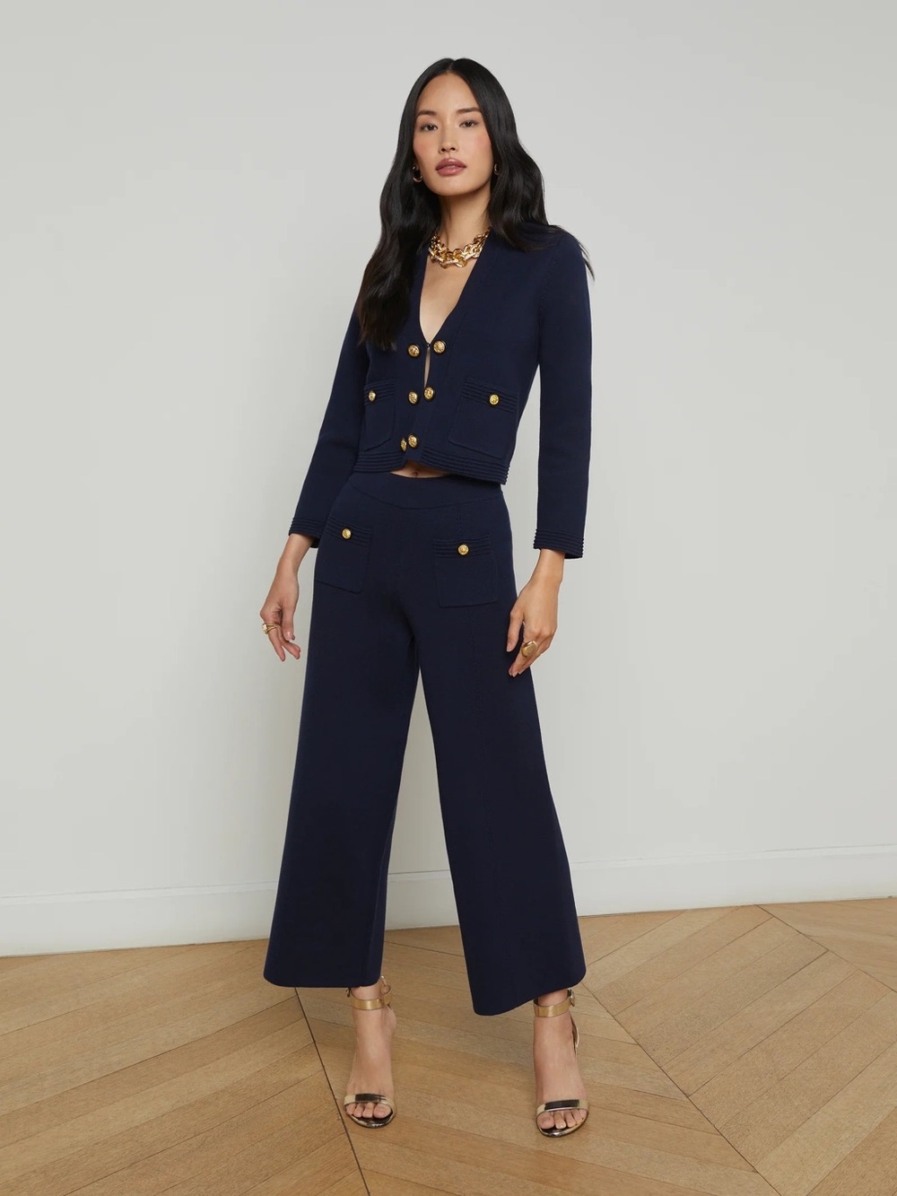 NWT L'Agence Catie Knit Cardigan In Midnight/Gold - Picture 5 of 8
